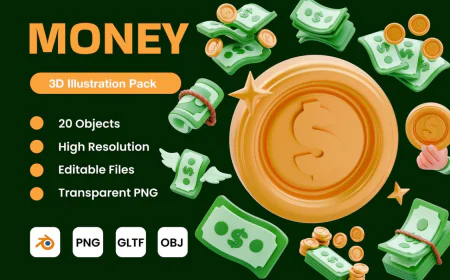 Set of 20 3D money illustrations, money 3D Illustration
