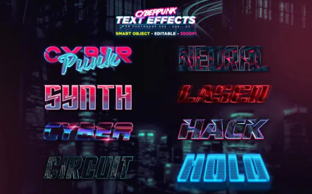 Cyberpunk Text Effects, 8 templates for creating text in Cyberpunk style