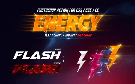 Energy Text Photoshop Action, Action for creating energy text effect