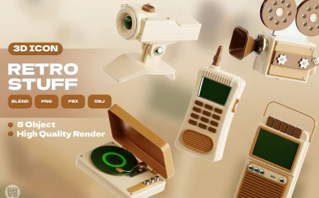 Retro Technology 3D Icon Set, set of illustrations featuring various retro technology