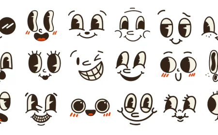 Vintage expression faces. Retro characters. Happy 50s mascot with eyes and mouth vector illustration free download