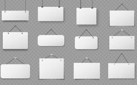 Hanging sign realistic blank paper signboards vector free download