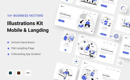 Vector business marketing line illustration kit free download