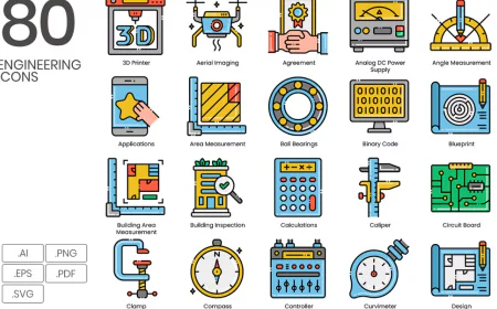 80 engineering technology line icons free download