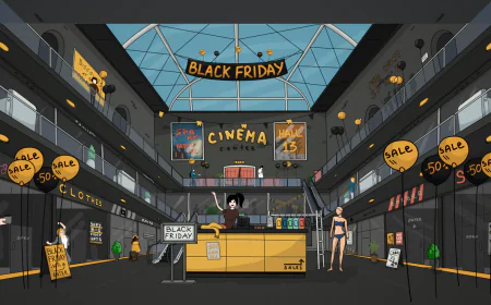 Shopping mall with clothes on sale, black friday concept psd