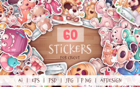 Bundle 60 Stickers, Kids Cartoons vector, cute animals sticker free download