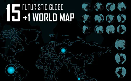 15 futuristic globe and 1 world map vectors