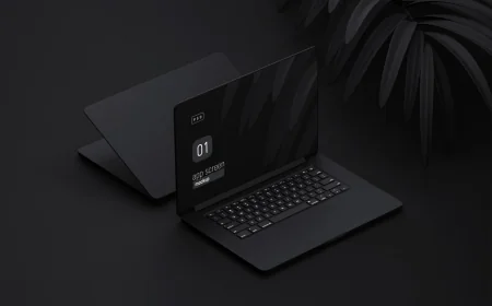 Black laptop mockup with black free download