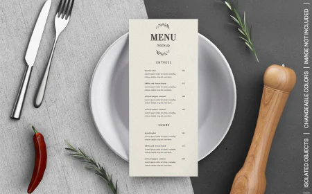 Restaurant food menu flyer card concept mockup with tableware free download
