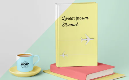 Book cover mock-up assortment with cup of coffee free download