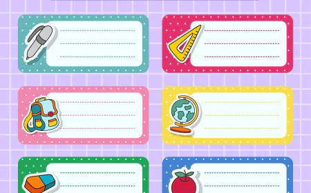 Notebook labels. icons of school subjects. colorful design free download