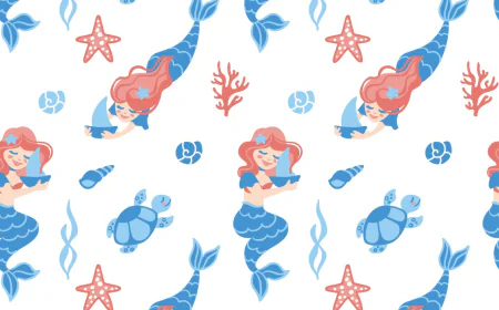 Mermaid with a seashell bra and tail Seamless Vector Pattern