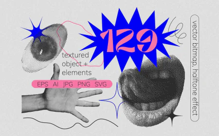 129 Vector Halftone Bitmap Shapes free download