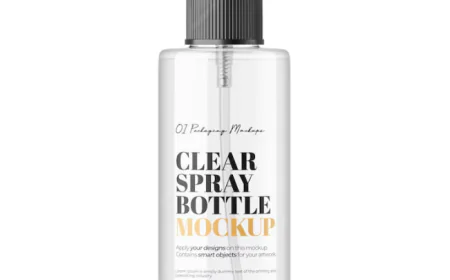 Clear Spray Bottle With Plastic Lid PSD Mockup