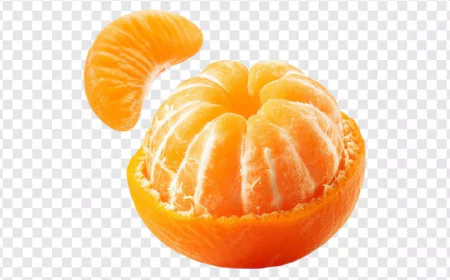 Peeled Mandarin orange fruit with slice isolated on transparent