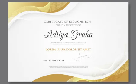 Elegant certificate of achievement template with golden shapes