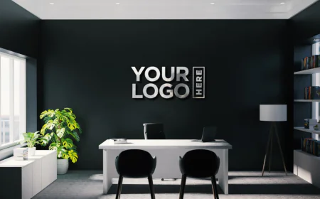 A black wall with a sign that says your logo here PSD