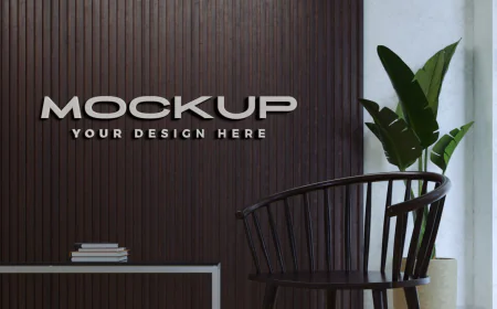 Paneled wall logo mockup PSD