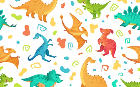 Seamless cartoon music dinosaurs pattern