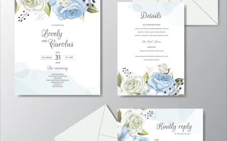Beautiful Floral Wedding Invitation with Blooming Roses and Green Leaves