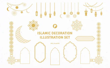 Elegant set of islamic decor illustrations free download