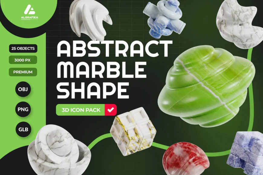 Abstract Marble Shape 3D Icon, Set of 25 Abstract 3D Marble Figures