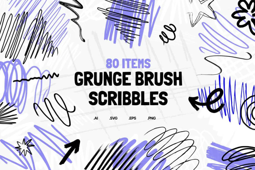 Brush Scribbles, large set of vector doodles