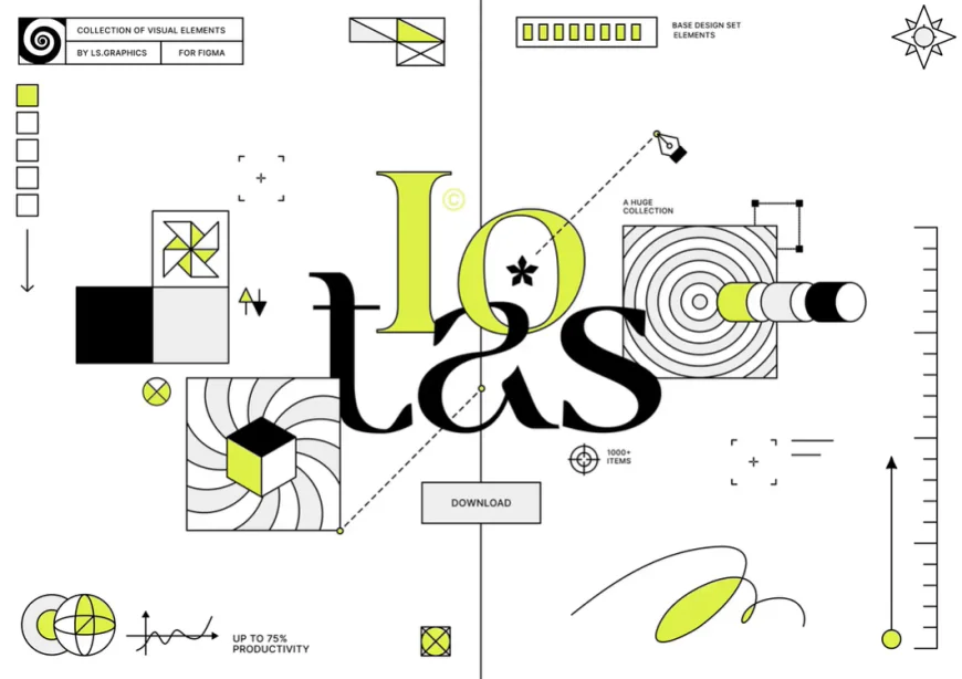 Iotas Sets, large collection of popular graphic elements in a single Figma file.