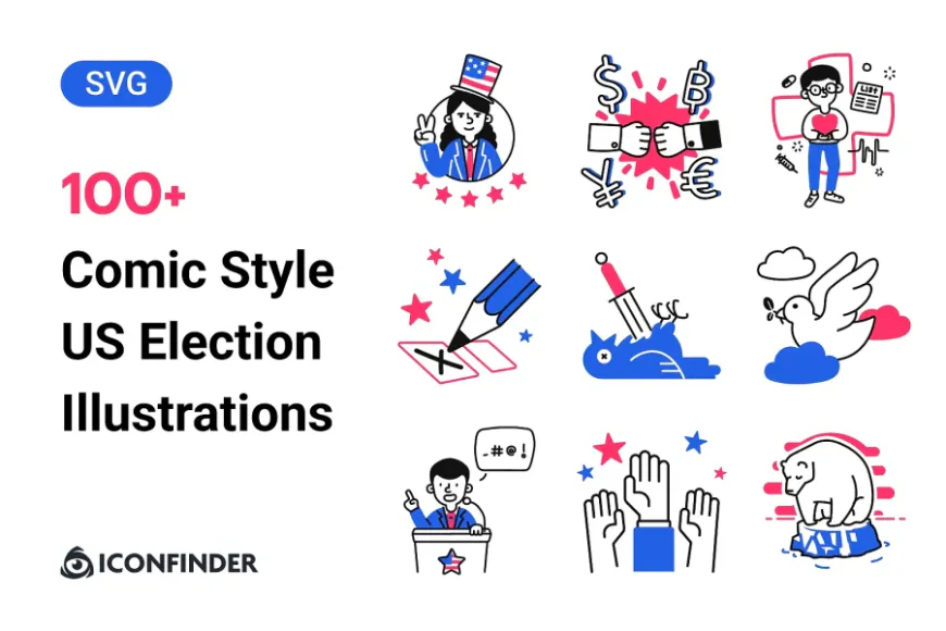 100+ Comic Style US Election Illustrations