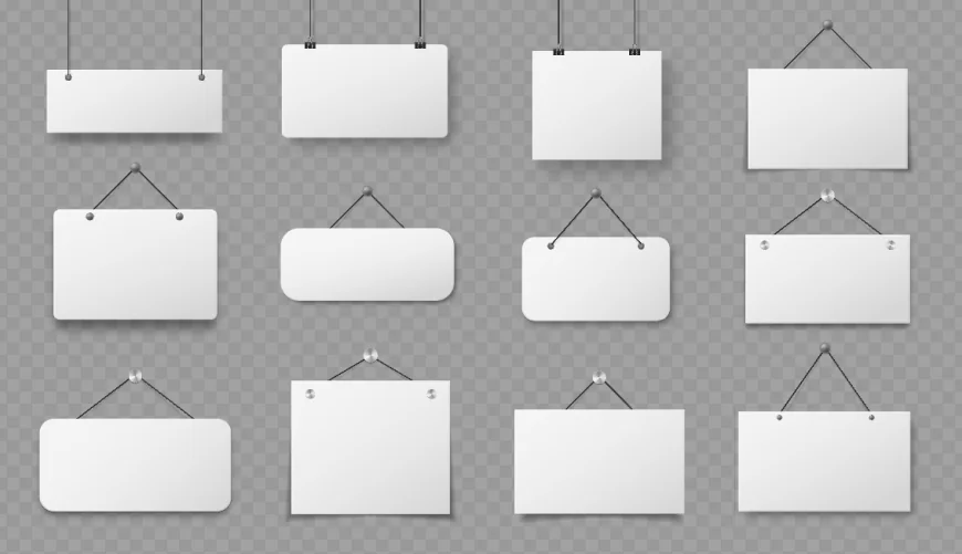 Hanging sign realistic blank paper signboards vector free download