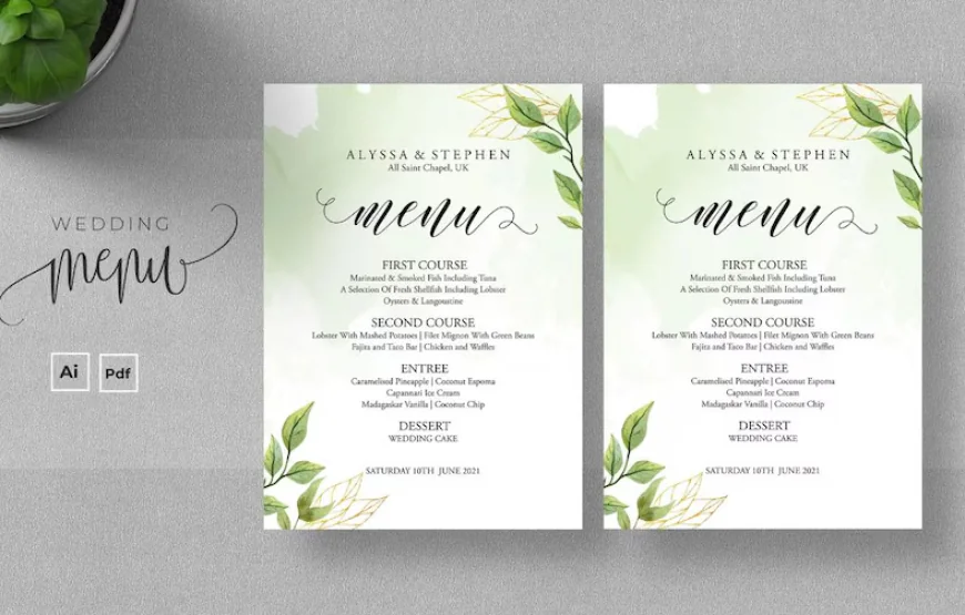Illustration Wave Wedding Menu template free download