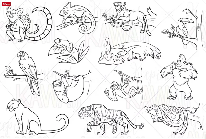 Rainforest Animals Digital Stamps free download