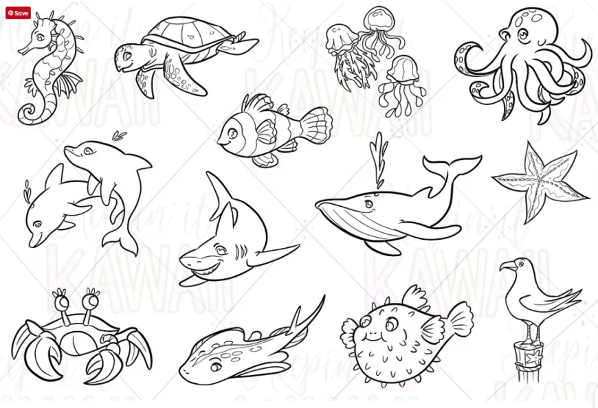 Sea Animals Digital Stamps free download