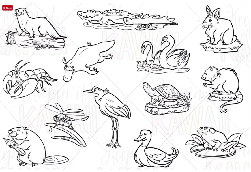 Wetland Animals Digital Stamps free download