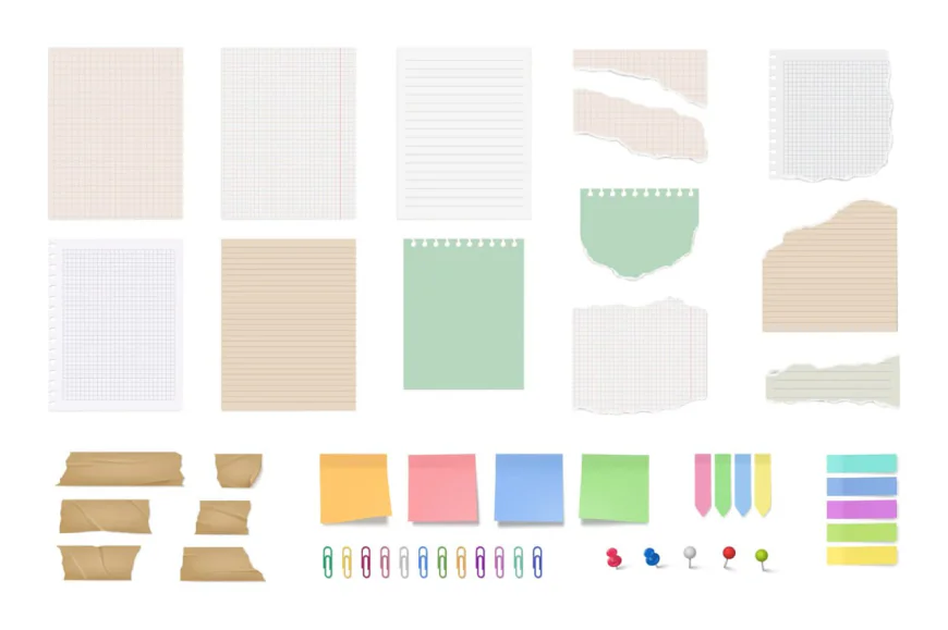 Sticky notes torn piece of paper pins and tape vector file