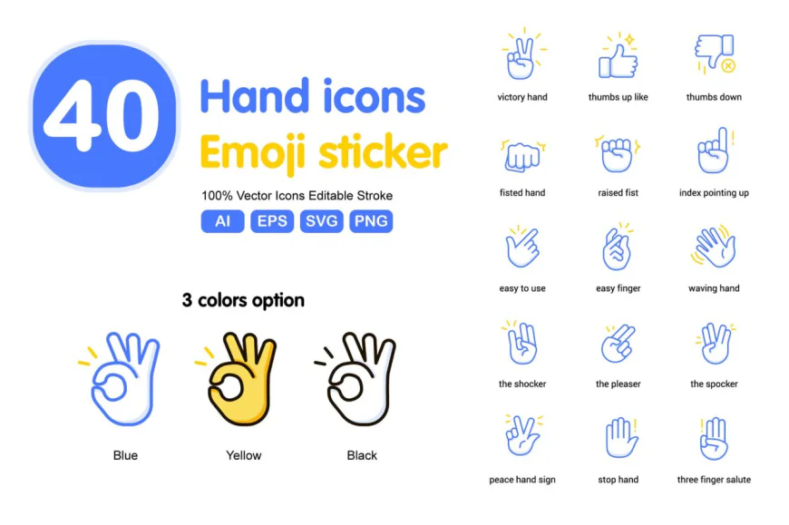 40 hand icons emoji sticker free download