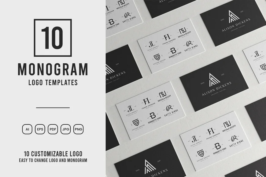 10 Minimalist Monogram Logo Template free download