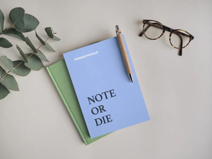 Notebook with pen mockup free download