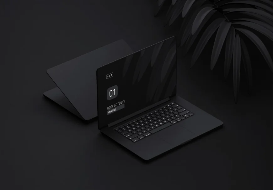 Black laptop mockup with black free download