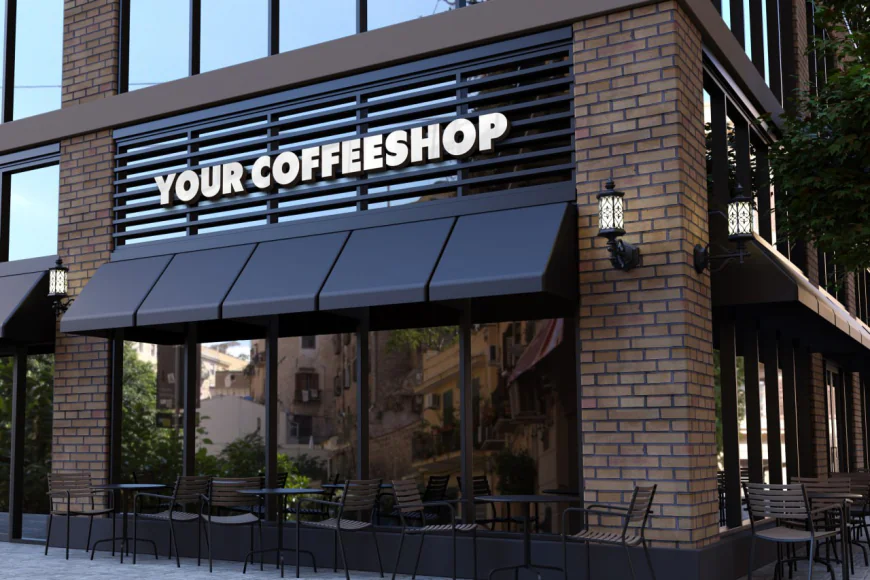 3d logo mockup on coffee shop free download