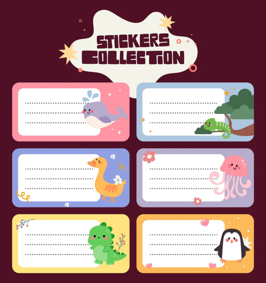 Flat design vector cute kawaii animal label sticker collection free download