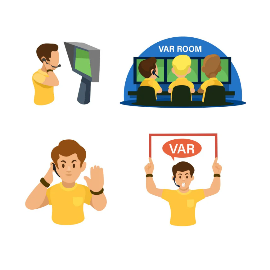 Soccer Referee with Var Technology Gesture Symbol Set Cartoon Illustration Vector