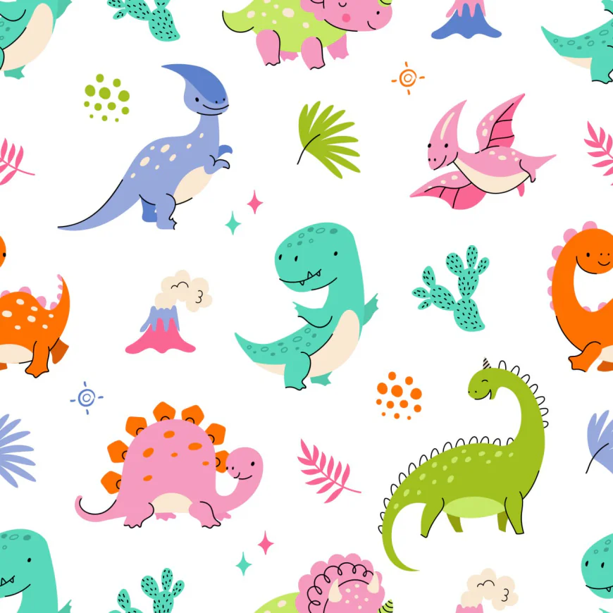 Cute funny kids dinosaurs pattern, dino seamless pattern