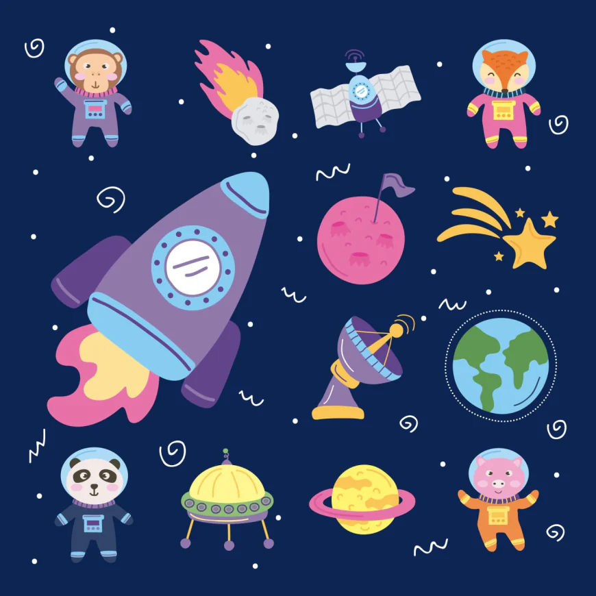 Set space icons and animals free download