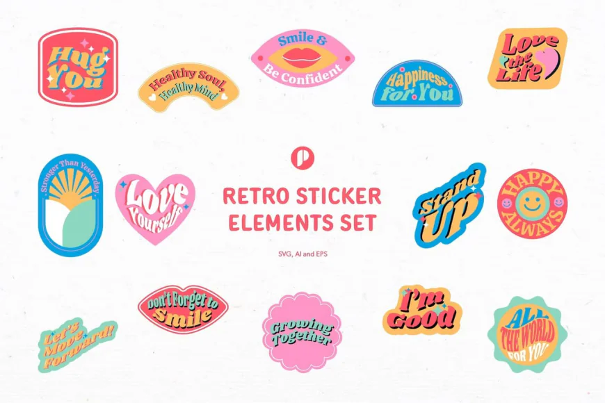 Bright Retro Sticker Elements Set free download