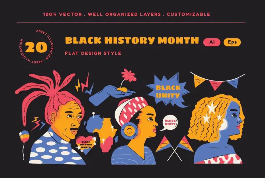 Flat Design Black History Month Illustration Set free download