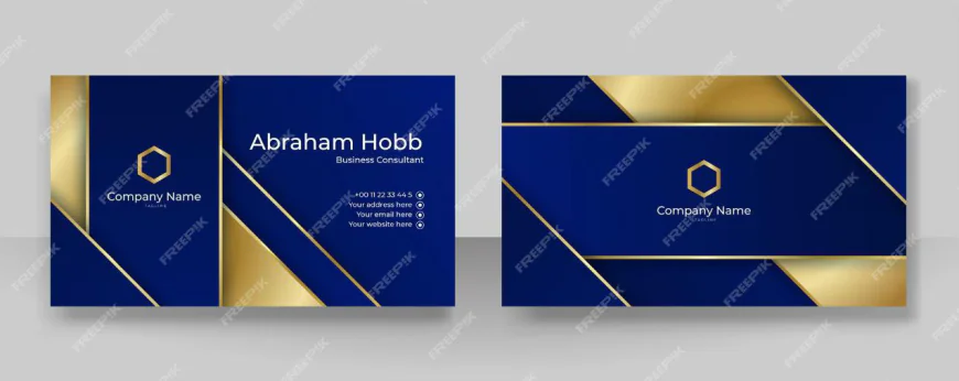 Modern creative clean blue gold business card design template luxury