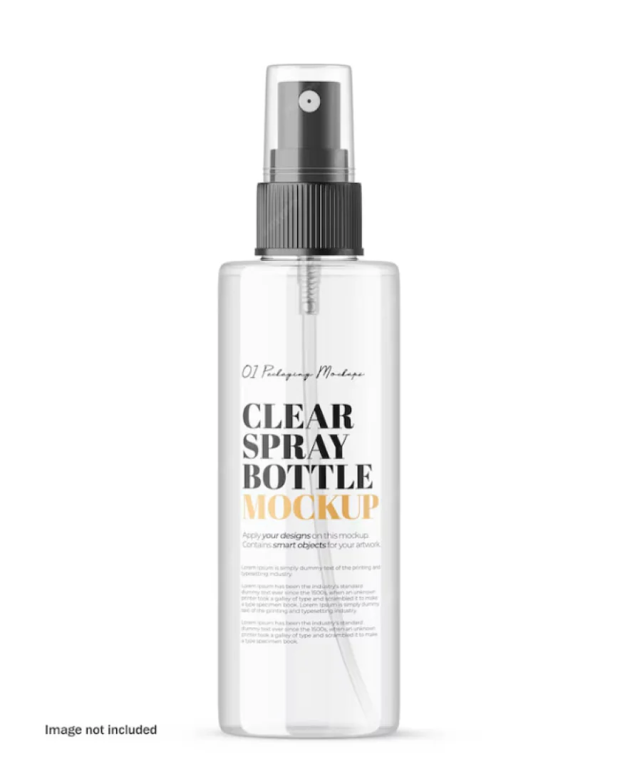 Clear Spray Bottle With Plastic Lid PSD Mockup