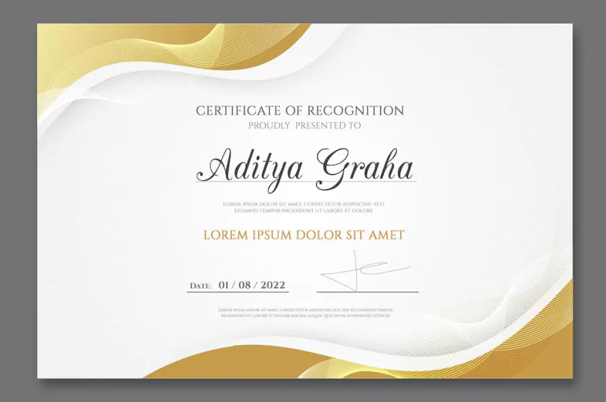 Elegant certificate of achievement template with golden shapes