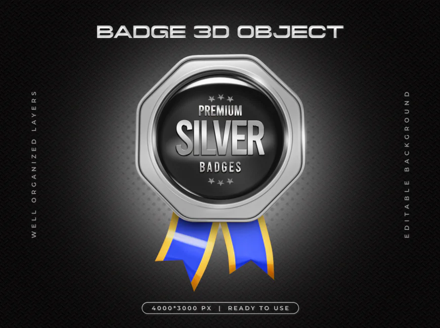 Silver Badge 3D Render for Champion Award Composition